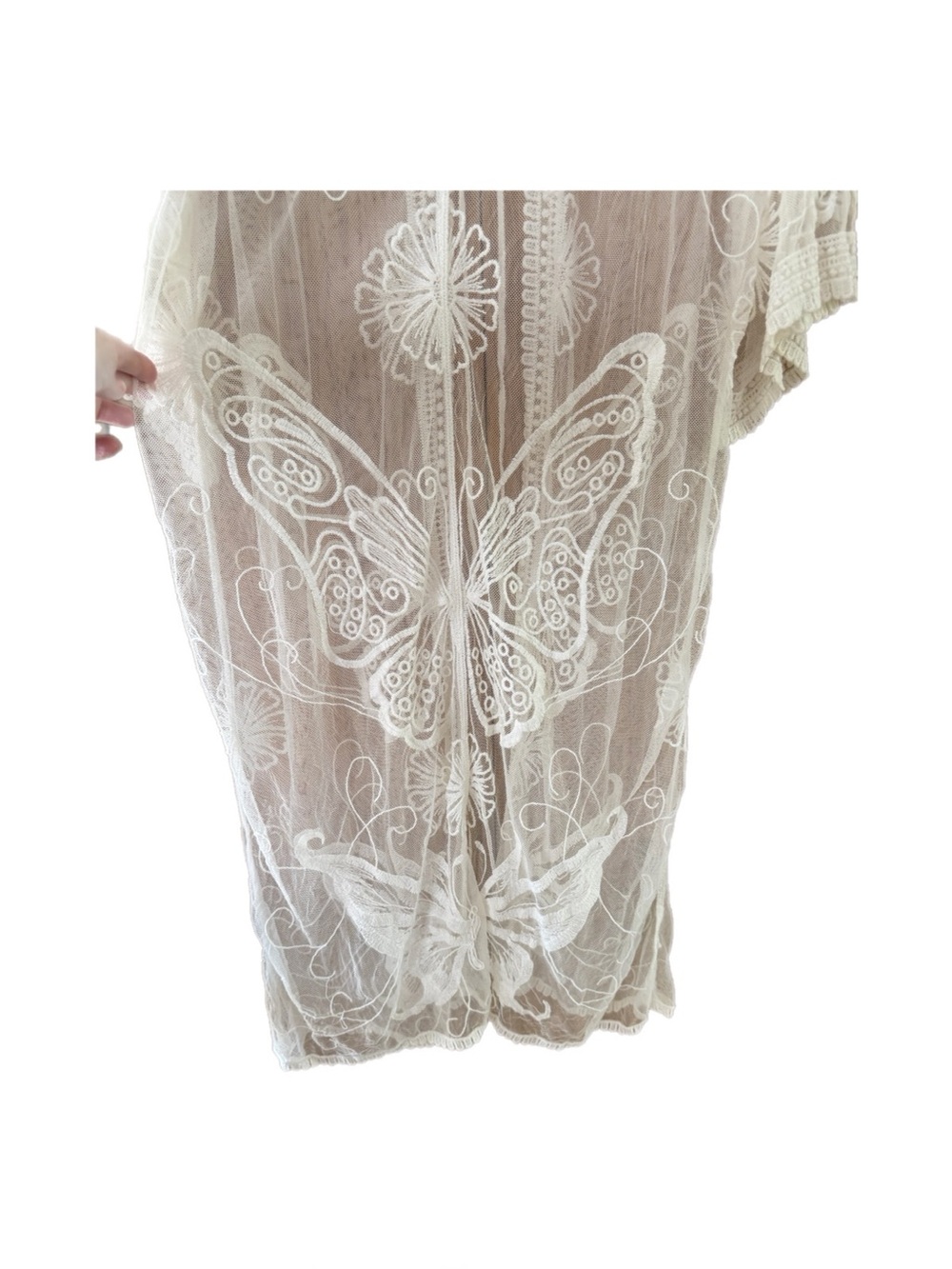 Sheer Embroidered Kimono Cover-Up in Cream - Picture 11 of 13